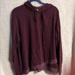 Women's Burgundy long sleeved tee with hoodie. Size XL